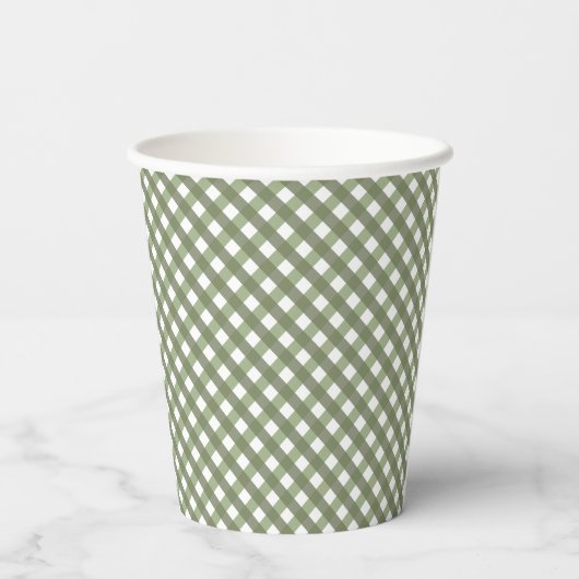 Sage Green Gingham Patterned Papieren Bekers (Achterkant)