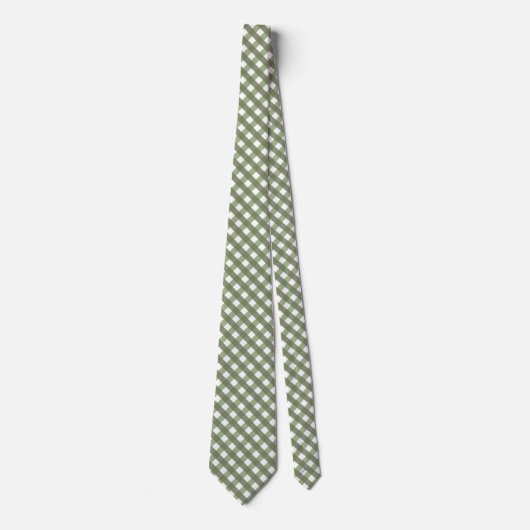 Sage Green Gingham Patterned Stropdas (Voorkant)