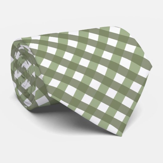 Sage Green Gingham Patterned Stropdas (Opgerold)
