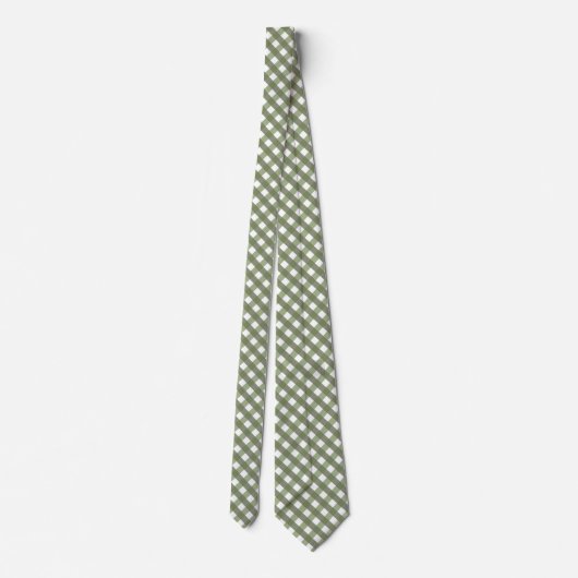 Sage Green Gingham Patterned Stropdas (Achterkant)