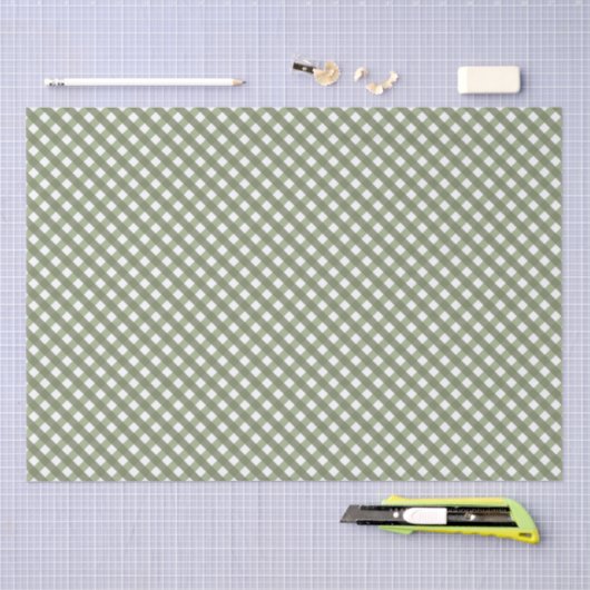 Sage Green Gingham Patterned Tissuepapier (Craft)