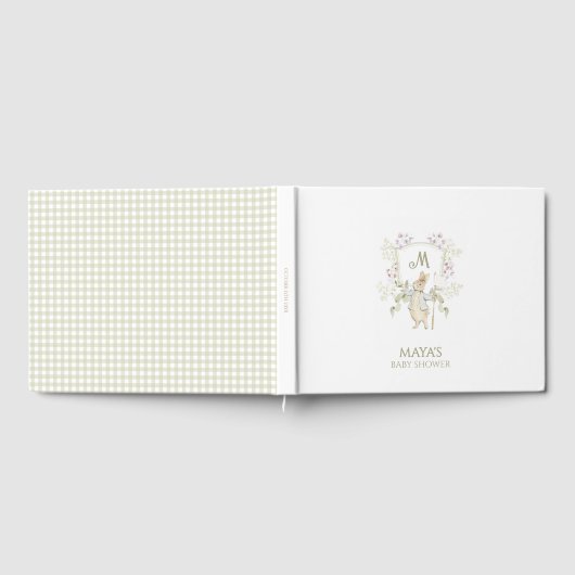 Sage Green Gingham Peter het Konijn Baby shower Gastenboek (Volledig)