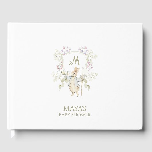 Sage Green Gingham Peter het Konijn Baby shower Gastenboek (Voorkant)