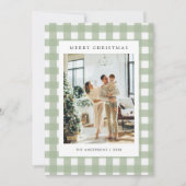 Sage Green Gingham Plaid 5 Photo Christmas Feestdagenkaart (Voorkant)