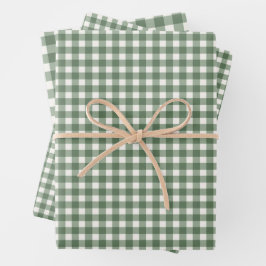 Sage Green Gingham Plaid Christmas Inpakpapier Vel