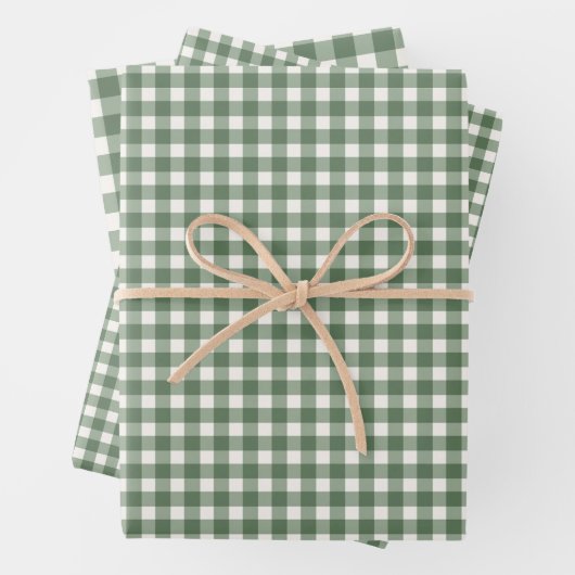 Sage Green Gingham Plaid Christmas Inpakpapier Vel (In situ)