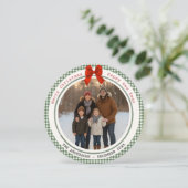 Sage Green Gingham Plaid Circle Photo Christmas Feestdagenkaart (Staand voorkant)