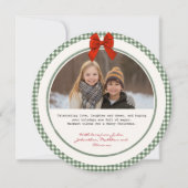 Sage Green Gingham Plaid Circle Photo Christmas Feestdagenkaart (Achterkant)