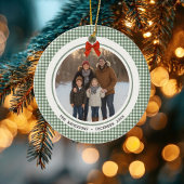 Sage Green Gingham Plaid Circle Photo Christmas Keramisch Ornament