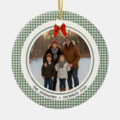 Sage Green Gingham Plaid Circle Photo Christmas Keramisch Ornament (Voorkant)