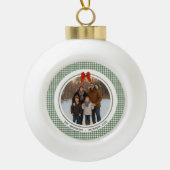 Sage Green Gingham Plaid Circle Photo Christmas Keramische Bal Ornament (Voorkant)