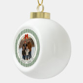 Sage Green Gingham Plaid Circle Photo Christmas Keramische Bal Ornament (Rechts)