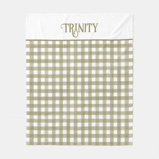 Sage Green Gingham Plaid Gepersonaliseerd Fleece Deken (Voorkant)