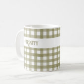 Sage Green Gingham Plaid Gepersonaliseerd Koffiemok (Voorkant links)