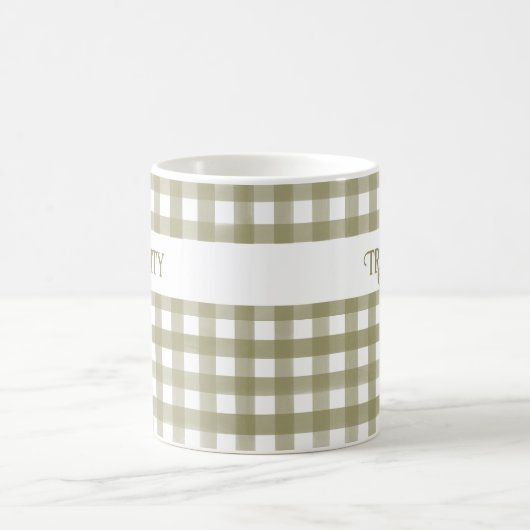 Sage Green Gingham Plaid Gepersonaliseerd Koffiemok (Center)