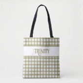 Sage Green Gingham Plaid Gepersonaliseerd Tote Bag (Voorkant)