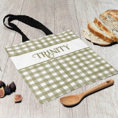 Sage Green Gingham Plaid Gepersonaliseerd Tote Bag