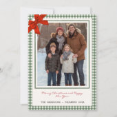 Sage Green Gingham Plaid Multi Photo Christmas Feestdagenkaart (Voorkant)