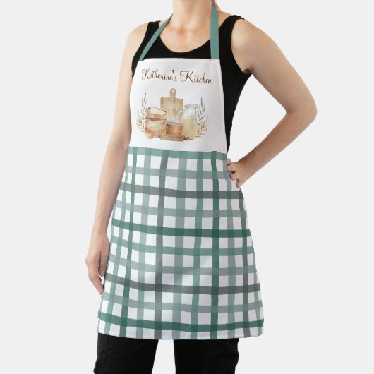 Sage Green Gingham Plaid Patroon Baking Supplies Schort (Insitu)