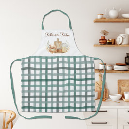 Sage Green Gingham Plaid Patroon Baking Supplies Schort