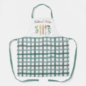 Sage Green Gingham Plaid Patroon Keukengerei Schort (Voorkant)
