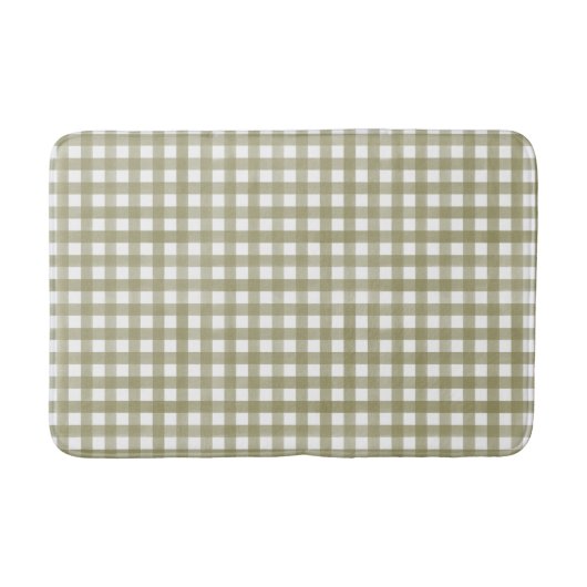 Sage Green Gingham Plaid Patterned Badmat (Voorkant)