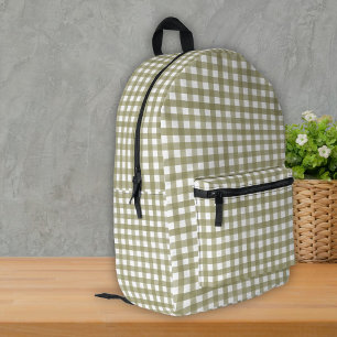 Sage Green Gingham Plaid Patterned Bedrukte Rugzak
