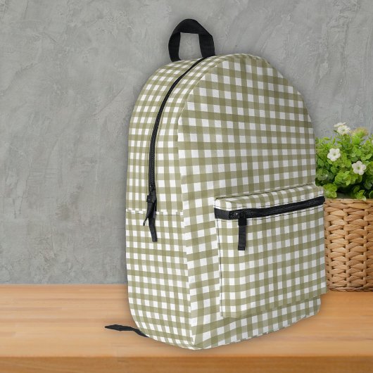 Sage Green Gingham Plaid Patterned Bedrukte Rugzak