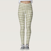 Sage Green Gingham Plaid Patterned Leggings (Voorkant)