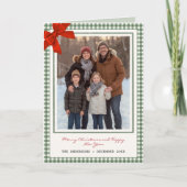 Sage Green Gingham Plaid Photo Christmas Feestdagen Kaart (Voorkant)