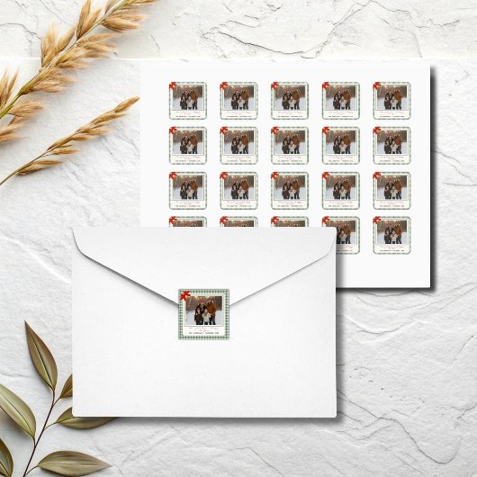Sage Green Gingham Plaid Photo Christmas Vierkante Sticker