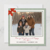 Sage Green Gingham Plaid Square Photo Christmas Feestdagenkaart (Voorkant)