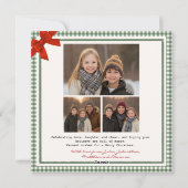 Sage Green Gingham Plaid Square Photo Christmas Feestdagenkaart (Achterkant)