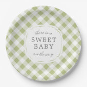 Sage Green Gingham Plaid Sweet Baby Papieren Bordje (Voorkant)