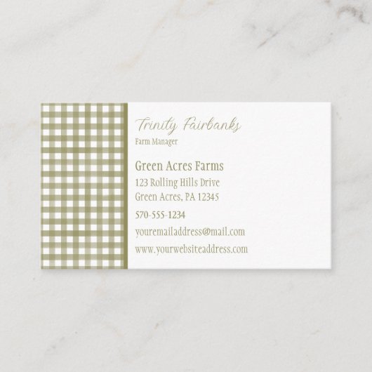 Sage Green Gingham Plaid Visitekaartje (Voorkant)
