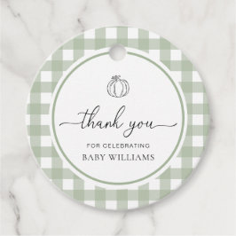 Sage Green Gingham pompoen Baby shower Bedankjes Labels
