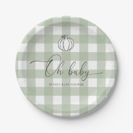 Sage Green Gingham pompoen Baby shower Papieren Bordje