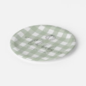 Sage Green Gingham pompoen Baby shower Papieren Bordje (Gekanteld)