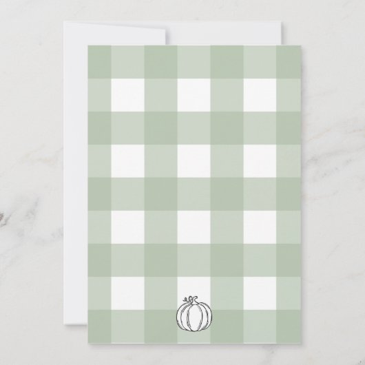 Sage Green Gingham Pompoen Baby Sprinkle Kaart (Achterkant)