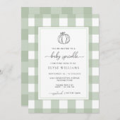 Sage Green Gingham Pompoen Baby Sprinkle Kaart (Voorkant / Achterkant)