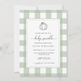 Sage Green Gingham Pompoen Baby Sprinkle Kaart