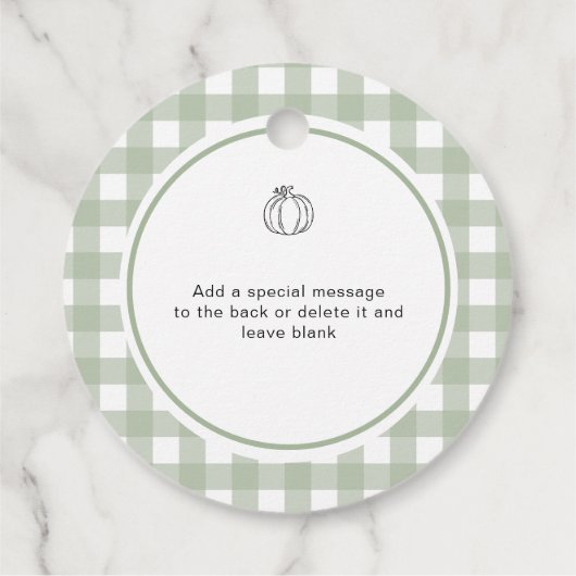 Sage Green Gingham pompoen bestrooid met liefde Bedankjes Labels (Achterkant)
