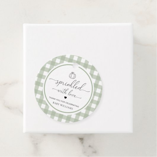 Sage Green Gingham pompoen bestrooid met liefde Bedankjes Labels (In situ)