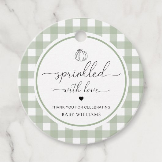 Sage Green Gingham pompoen bestrooid met liefde Bedankjes Labels (Voorkant)