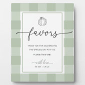 Sage Green Gingham pompoen gunsten teken Fotoplaat (Voorkant)