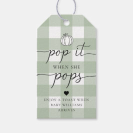 Sage Green Gingham pompoen Pop het als ze Poppen Cadeaulabel