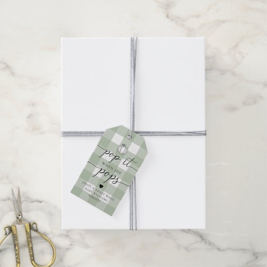 Sage Green Gingham pompoen Pop het als ze Poppen Cadeaulabel (Met Touw)