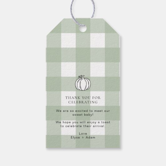 Sage Green Gingham pompoen Pop het als ze Poppen Cadeaulabel (Achterkant)