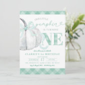 Sage Green Gingham Preppy Pumpkin 1e verjaardag Kaart (Staand voorkant)