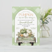Sage Green Gingham Pumpkin Truck Baby shower Kaart (Staand voorkant)